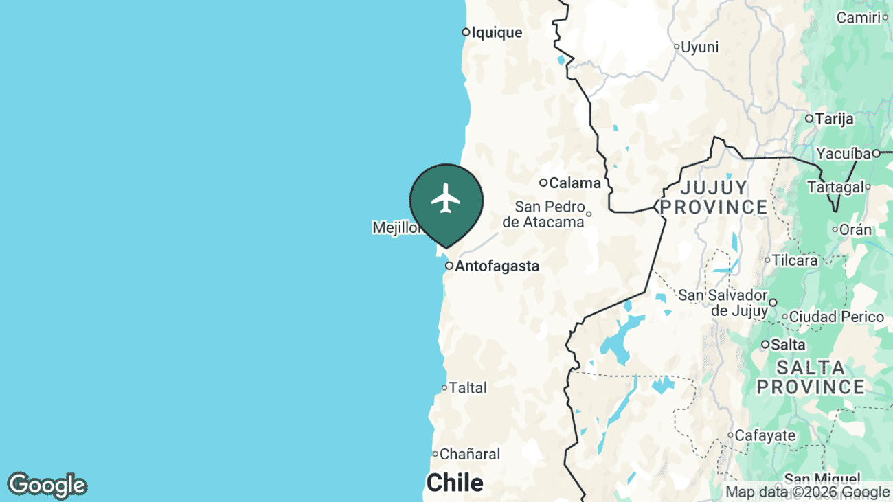 Map showing the location of Antofagasta Airport (ANF) in Chile