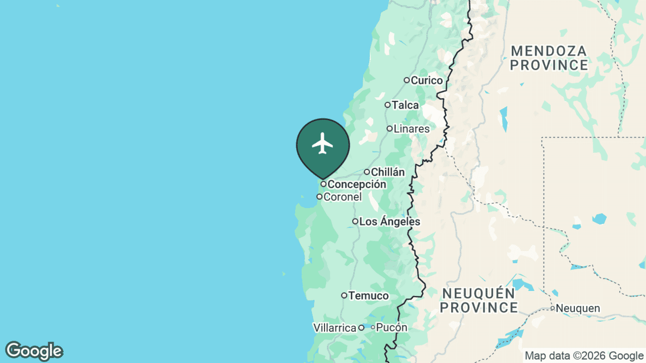 Map showing the location of Concepción Airport (CCP) in Chile