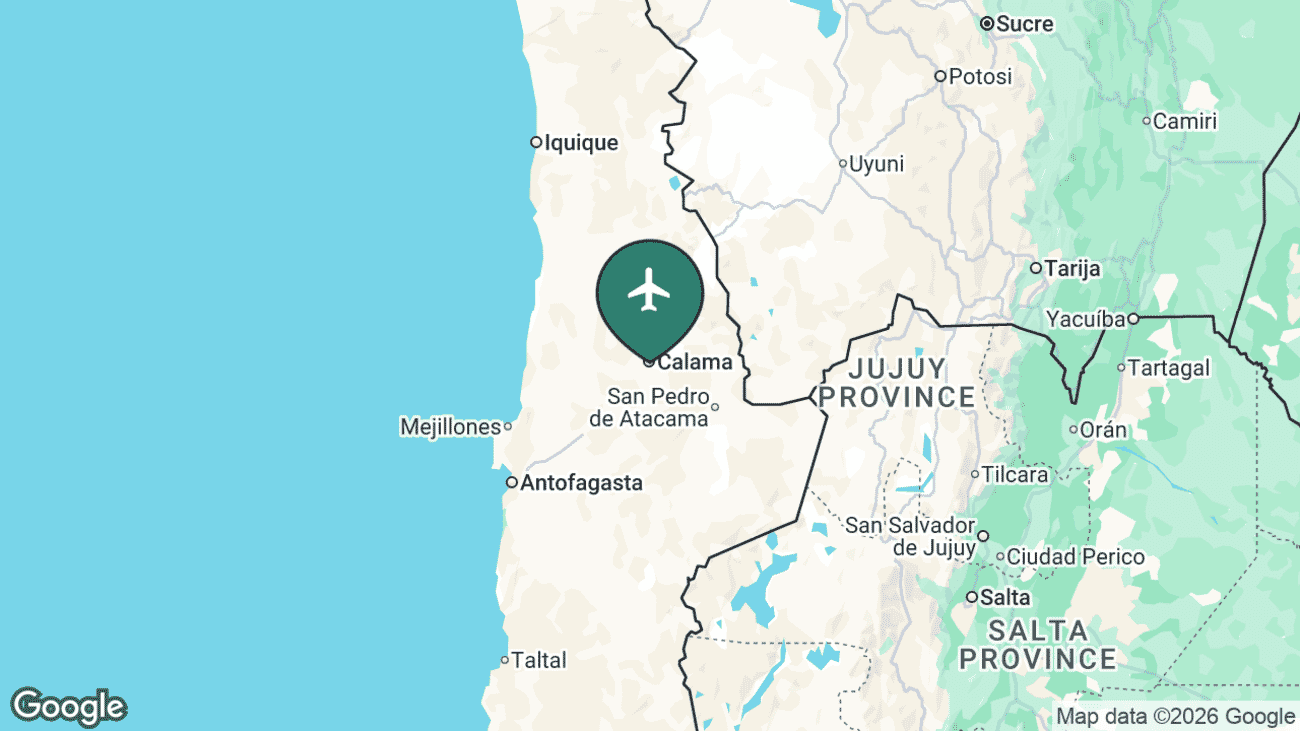 Map showing the location of Calama Airport (CJC) in Chile