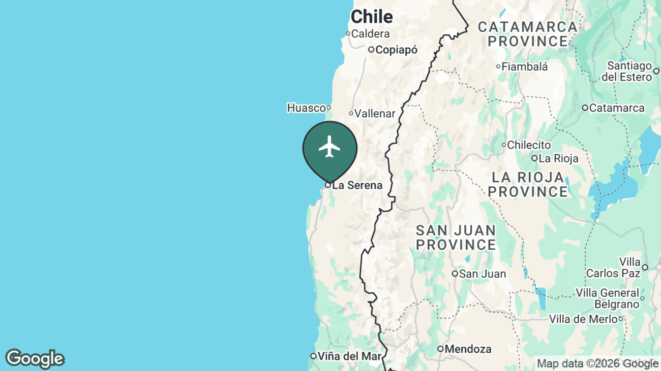 Map showing the location of La Serena Airport (LSC) in Chile