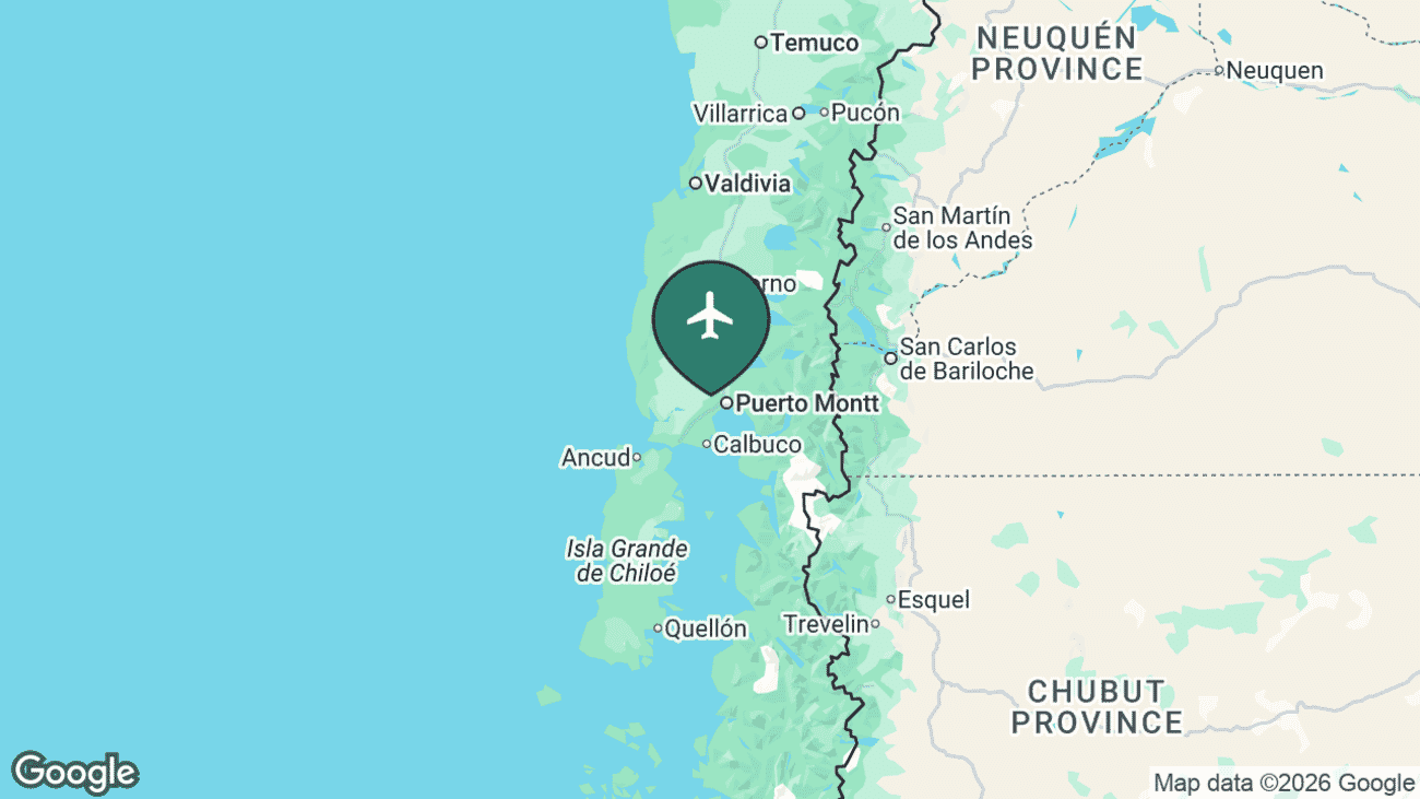 Map showing the location of Puerto Montt Airport (PMC) in Chile