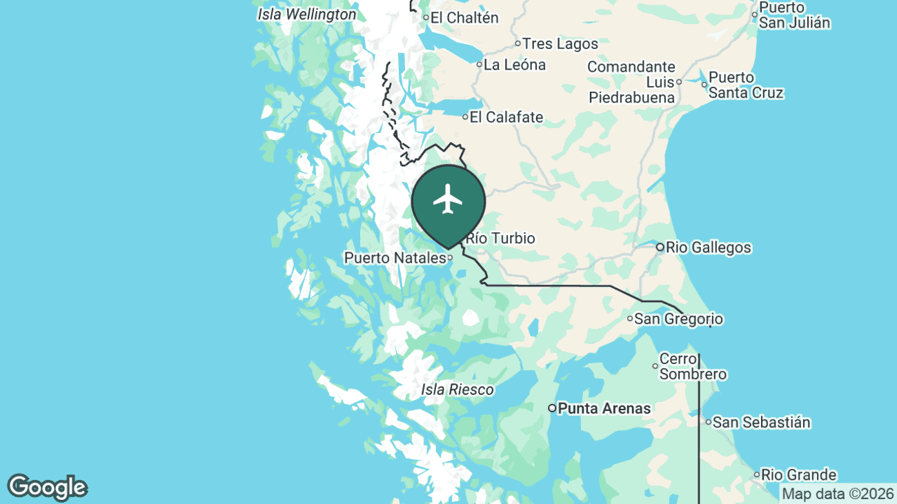 Map showing the location of Puerto Natales Airport (PNT) in Chile