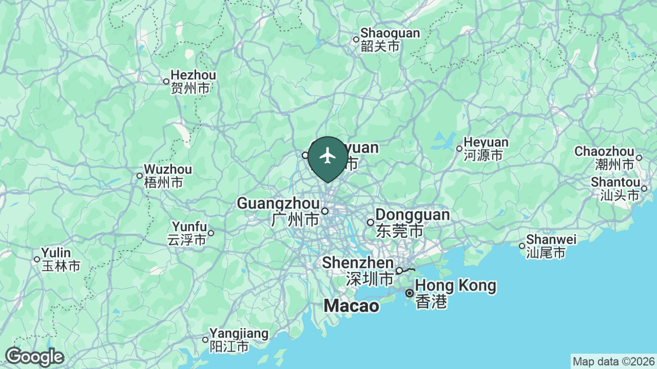 Map showing the location of Guangzhou Baiyun International Airport (CAN) near Guangzhou, China