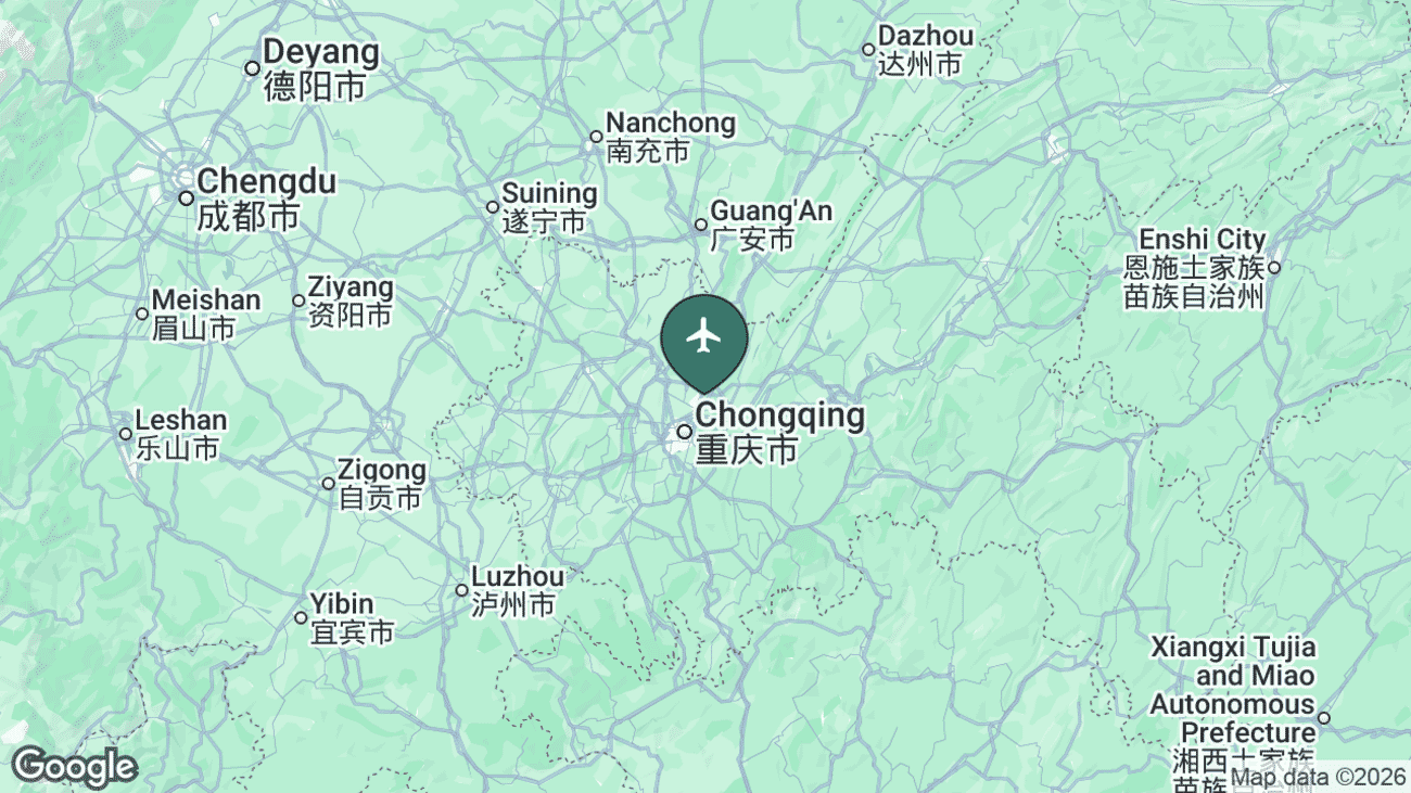 Map showing the location of Chongqing Jiangbei International Airport (CKG) near Chongqing, China