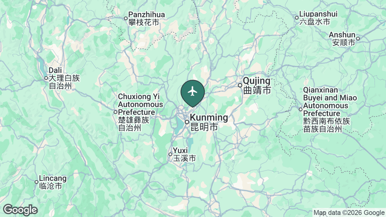 Map showing the location of Kunming Changshui International Airport (KMG) near Kunming, China