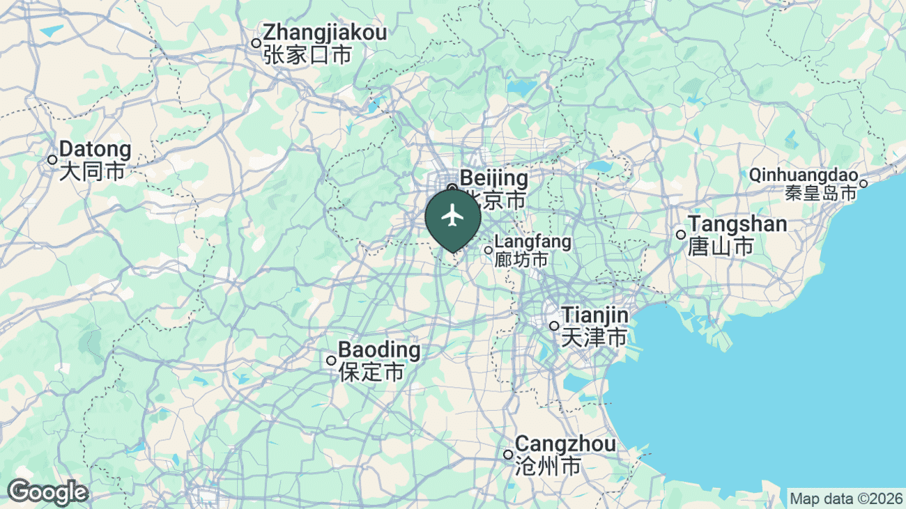 Map showing the location of Beijing Daxing International Airport (PKX) near Beijing, China