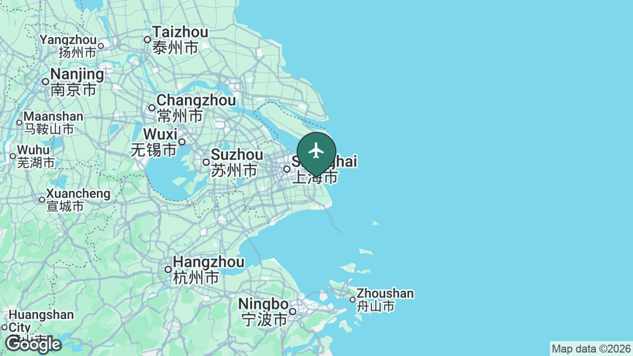 Map showing the location of Shanghai Pudong International Airport (PVG) near Shanghai, China