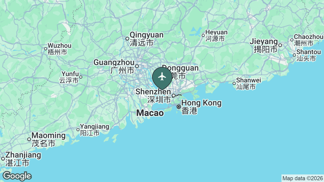 Map showing the location of Shenzhen Bao'an International Airport (SZX) near Shenzhen, China