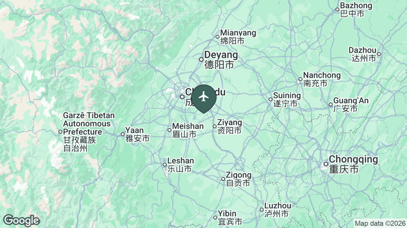 Map showing the location of Chengdu Tianfu International Airport (TFU) near Chengdu, China