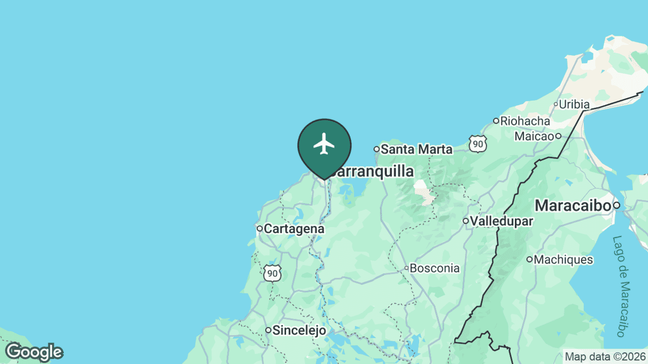 Map showing the location of Ernesto Cortissoz International Airport (BAQ) in Colombia