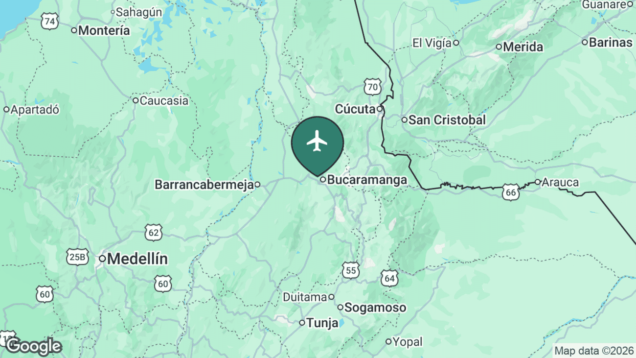 Map showing the location of Palonegro International Airport (BGA) in Colombia