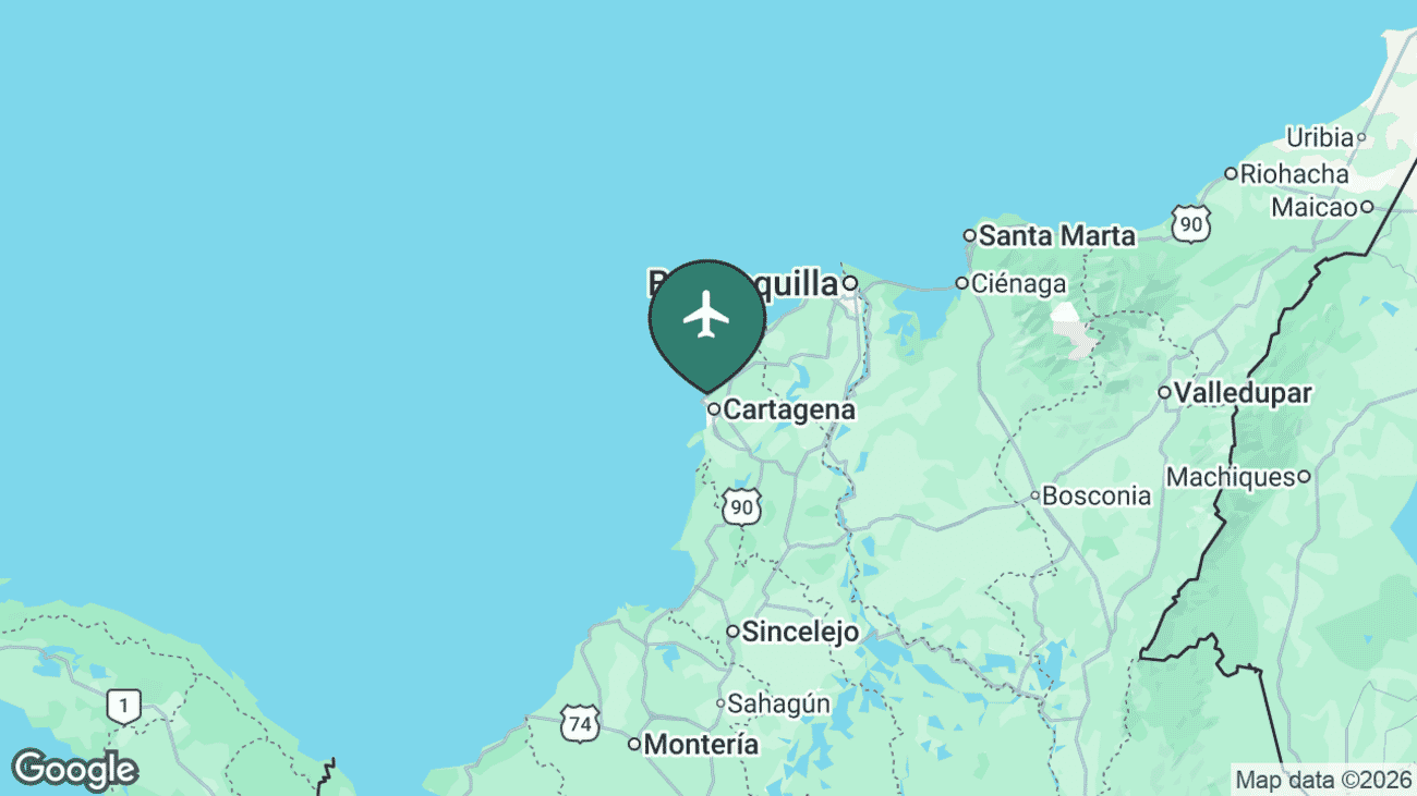 Map showing the location of Rafael Núñez International Airport (CTG) in Colombia