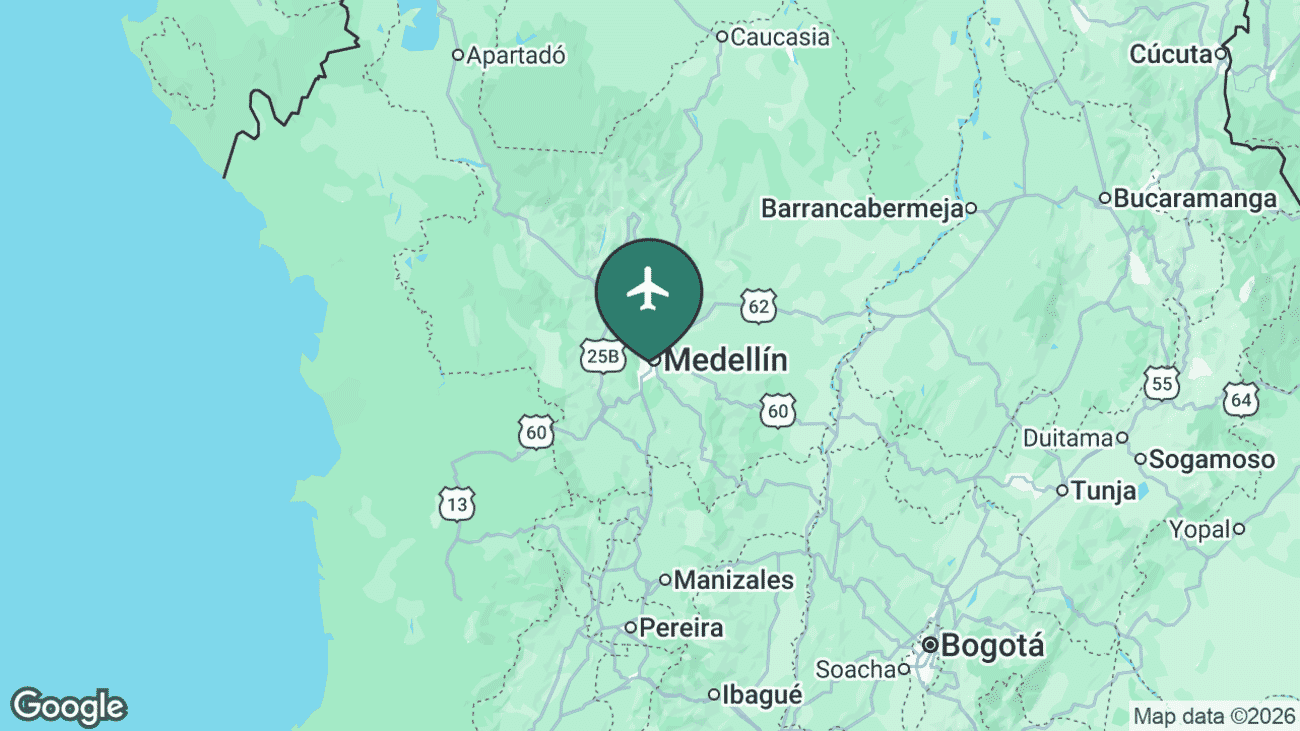 Map showing the location of Enrique Olaya Herrera Airport (EOH) in Colombia