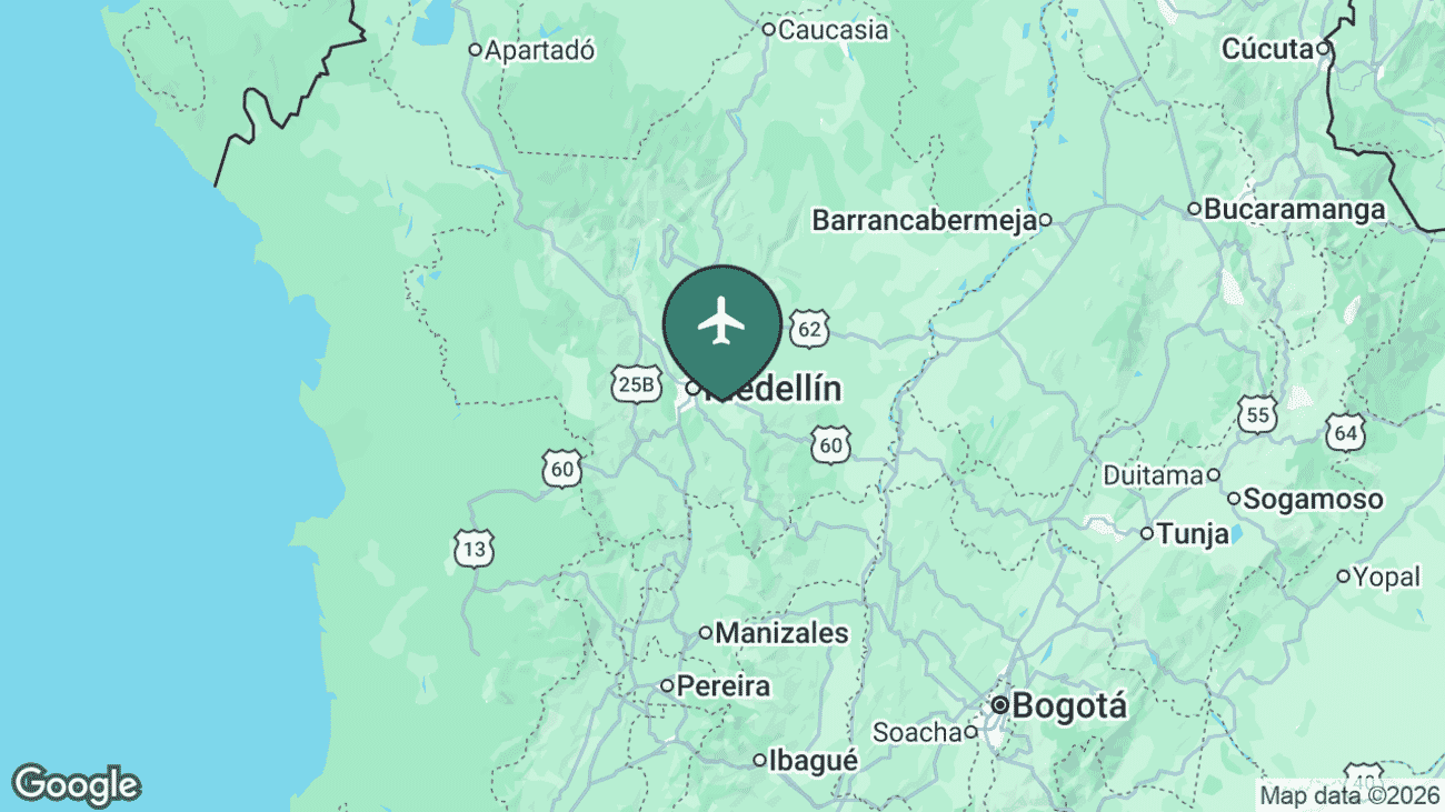 Map showing the location of José María Córdova International Airport (MDE) in Colombia