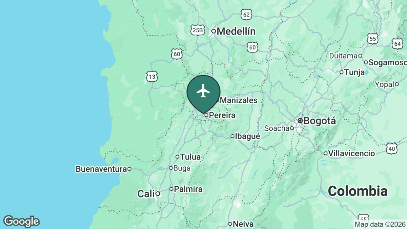 Map showing the location of Matecaña International Airport (PEI) in Colombia