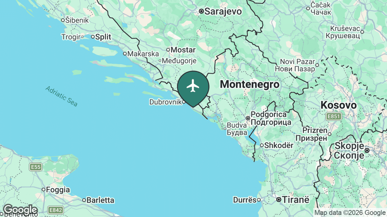 Map showing the location of Dubrovnik Airport (DBV) in Croatia