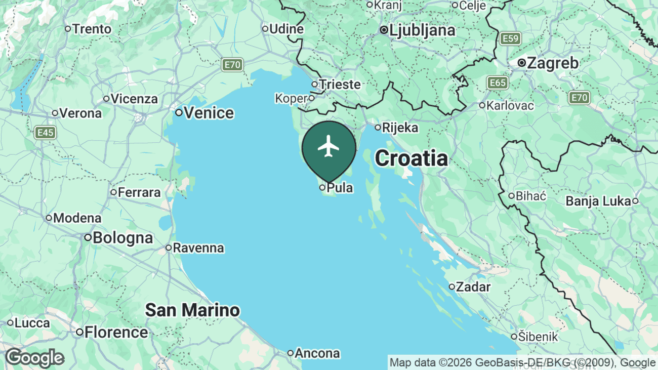 Map showing the location of Pula Airport (PUY) in Croatia