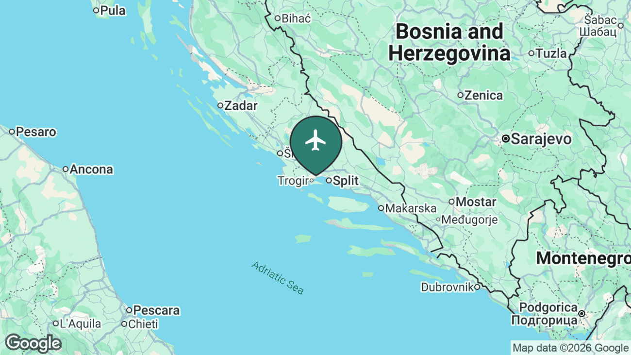 Map showing the location of Split Airport (SPU) in Croatia