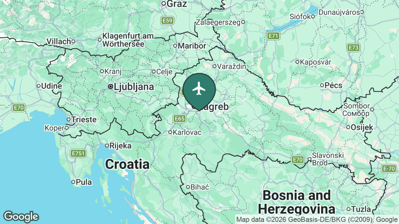 Map showing the location of Zagreb Franjo Tuđman International (ZAG) in Croatia