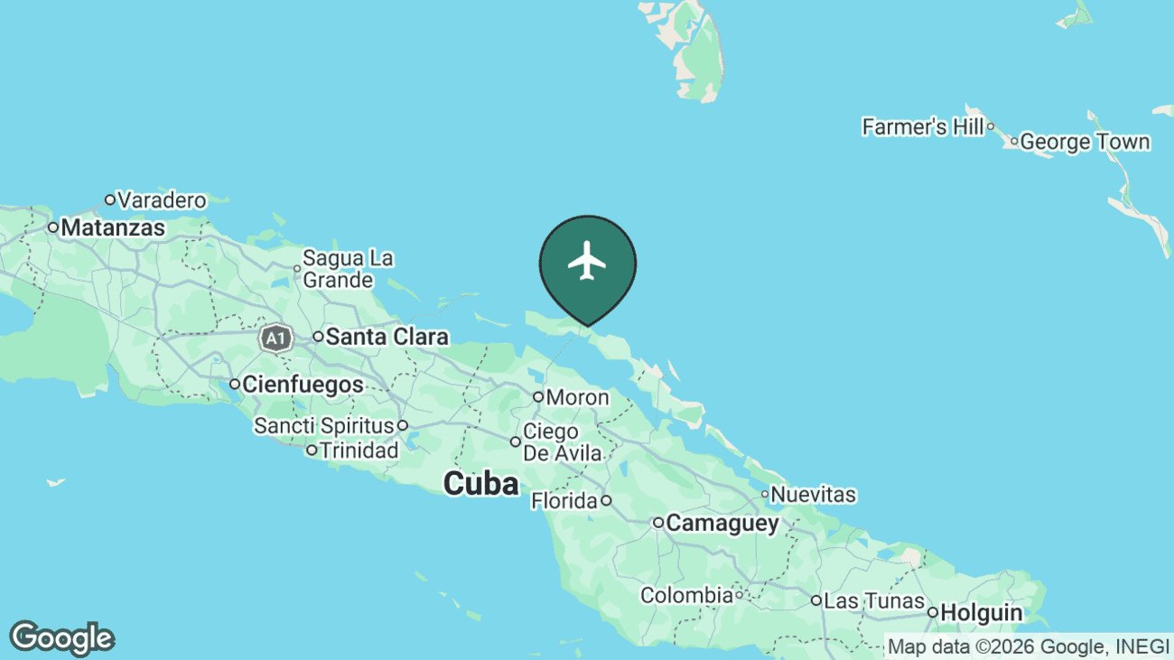 Map showing the location of Jardines del Rey Airport (CCC) at Cayo Coco, Cuba