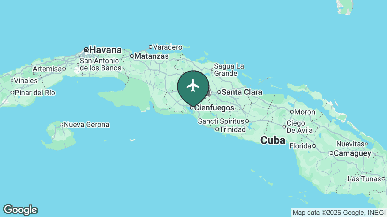 Map showing the location of Jaime González Airport (CFG) at Cienfuegos, Cuba
