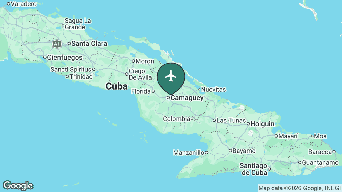 Map showing the location of Ignacio Agramonte International Airport (CMW) at Camagüey, Cuba
