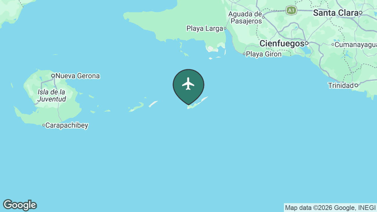Map showing the location of Vilo Acuña International Airport (CYO) at Cayo Largo, Cuba