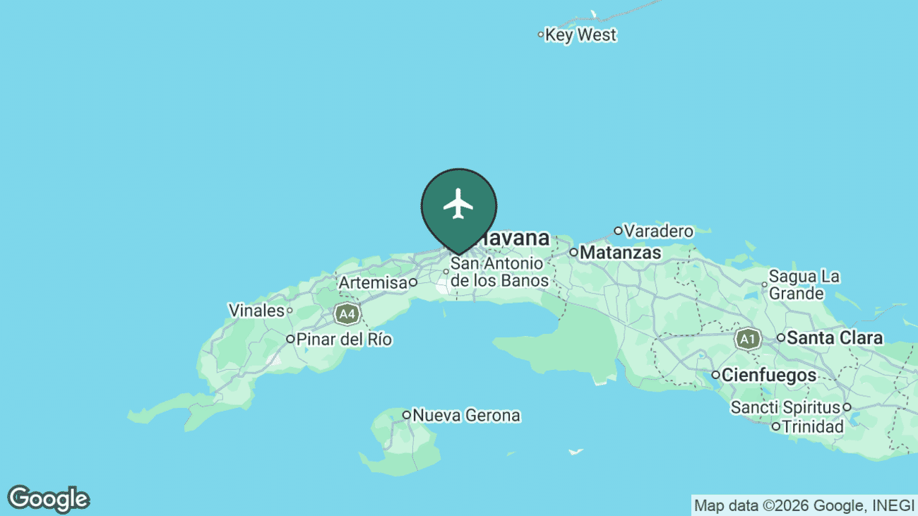 Map showing the location of José Martí International Airport (HAV) at Havana, Cuba