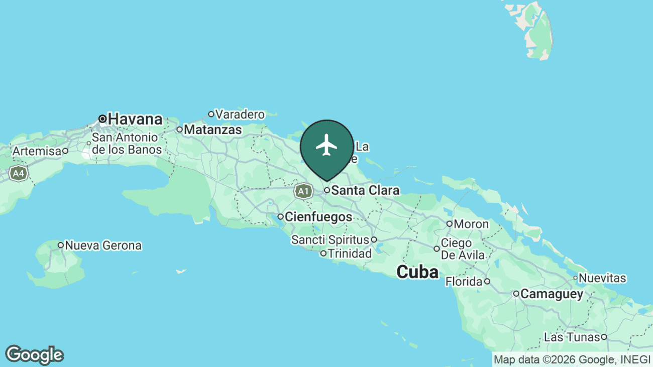 Map showing the location of Abel Santamaría Airport (SNU) at Santa Clara, Cuba