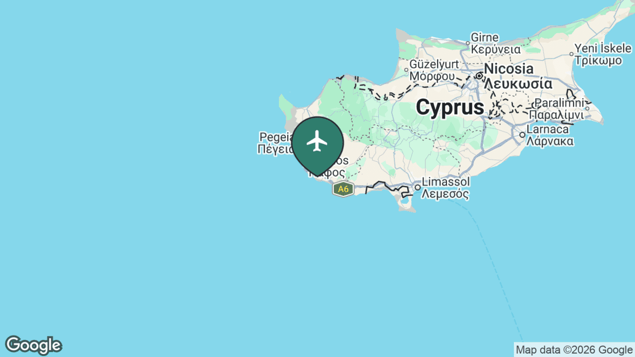 Map showing the location of Paphos International Airport (PFO) in Cyprus