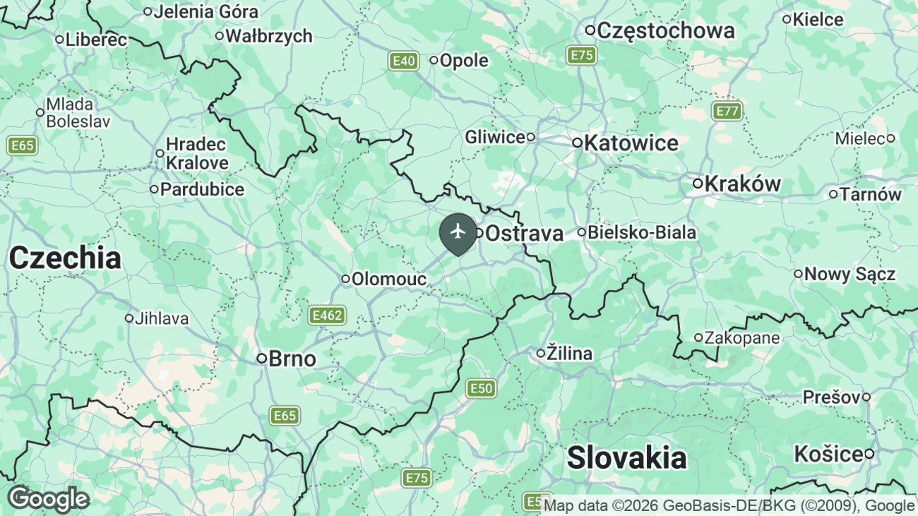 Map showing the location of Leoš Janáček Ostrava Airport (OSR) near Ostrava, Czech Republic