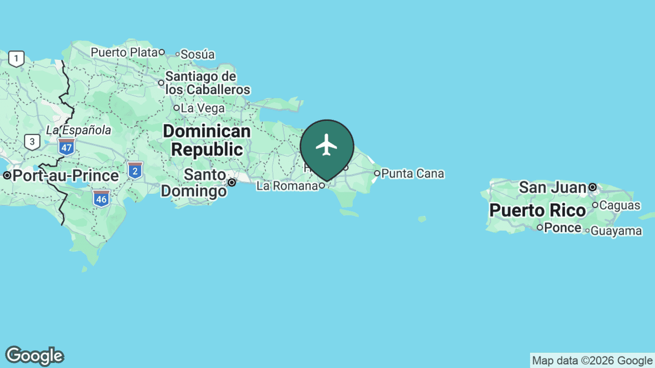 Map showing the location of Casa de Campo International Airport (LRM) near La Romana in the south-east