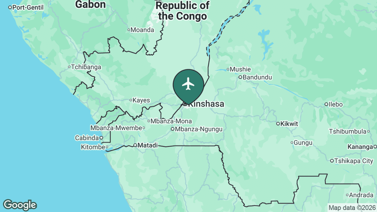 Map showing the location of Kinshasa N’djili International Airport (FIH) in the Democratic Republic of the Congo