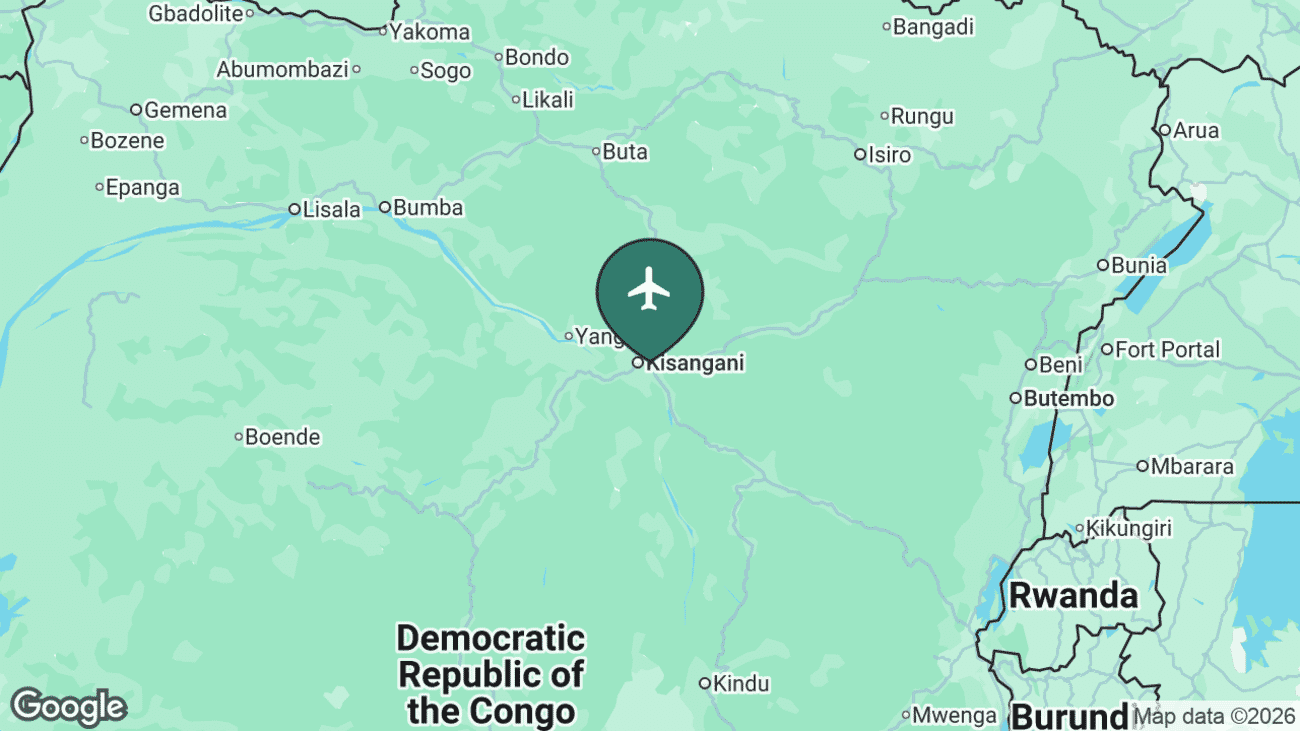 Map showing the location of Kisangani Bangoka International Airport (FKI) in the Democratic Republic of the Congo
