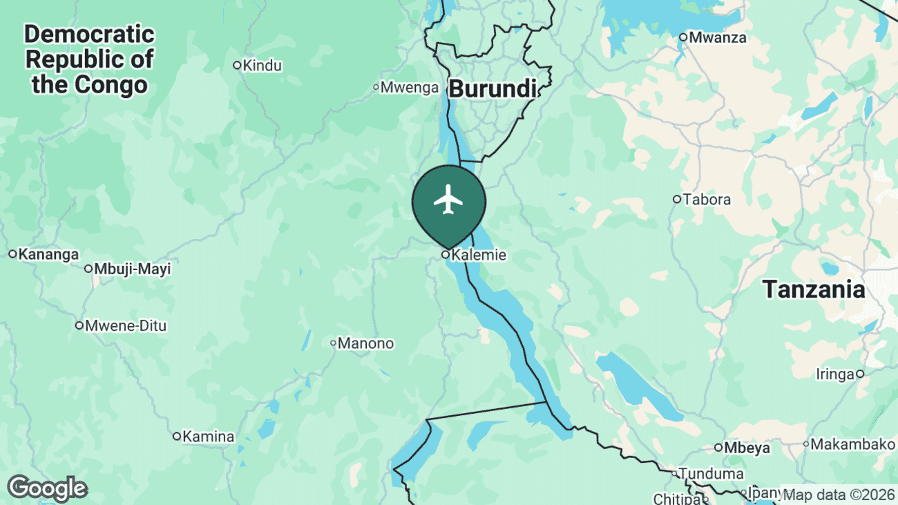 Map showing the location of Kalemie Airport (FMI) in the Democratic Republic of the Congo