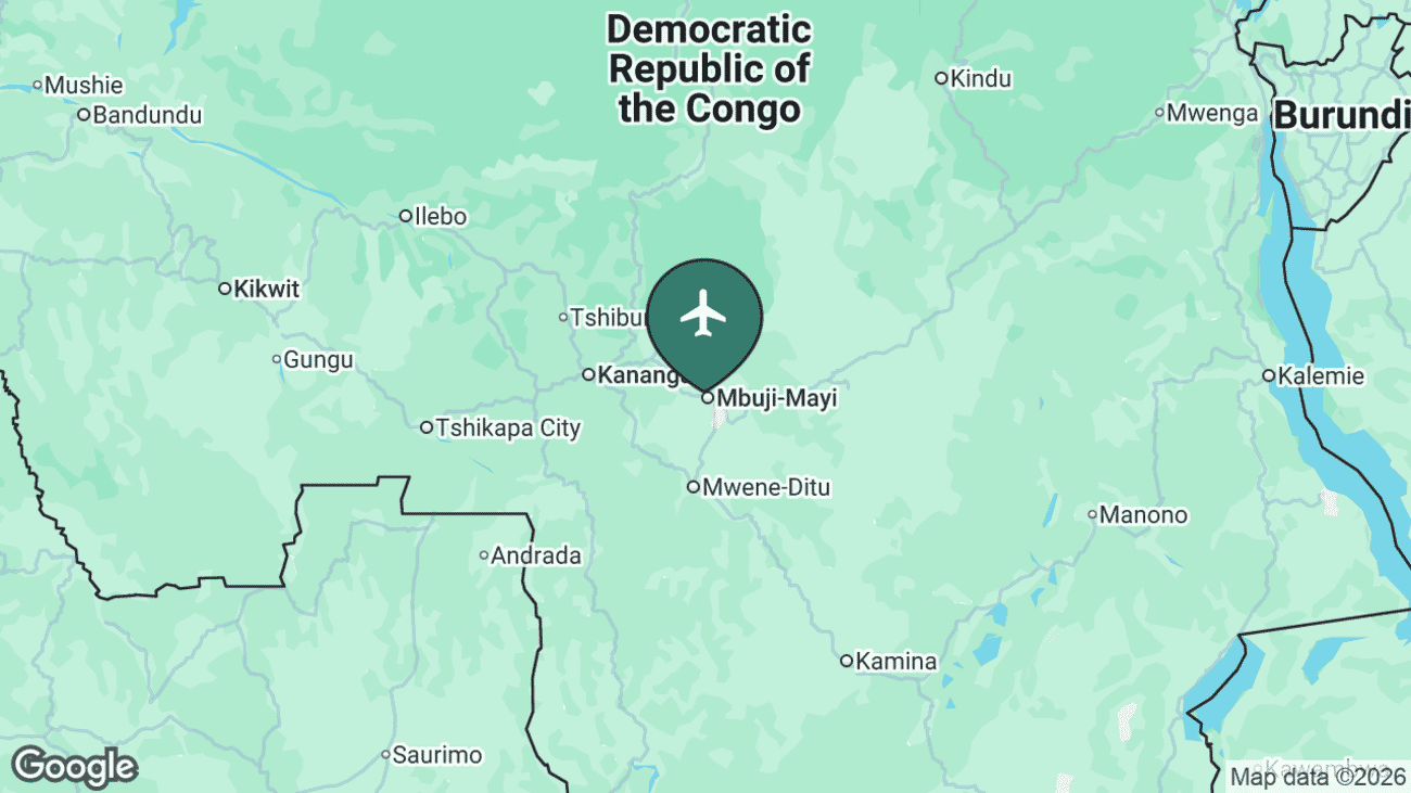 Map showing the location of Mbuji-Mayi Airport (MJM) in the Democratic Republic of the Congo