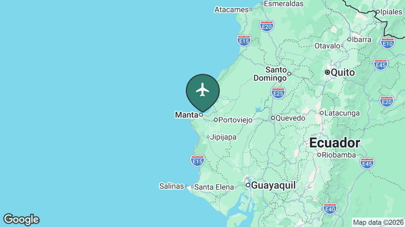 Map showing the location of Eloy Alfaro International Airport (MEC) near Manta, Ecuador