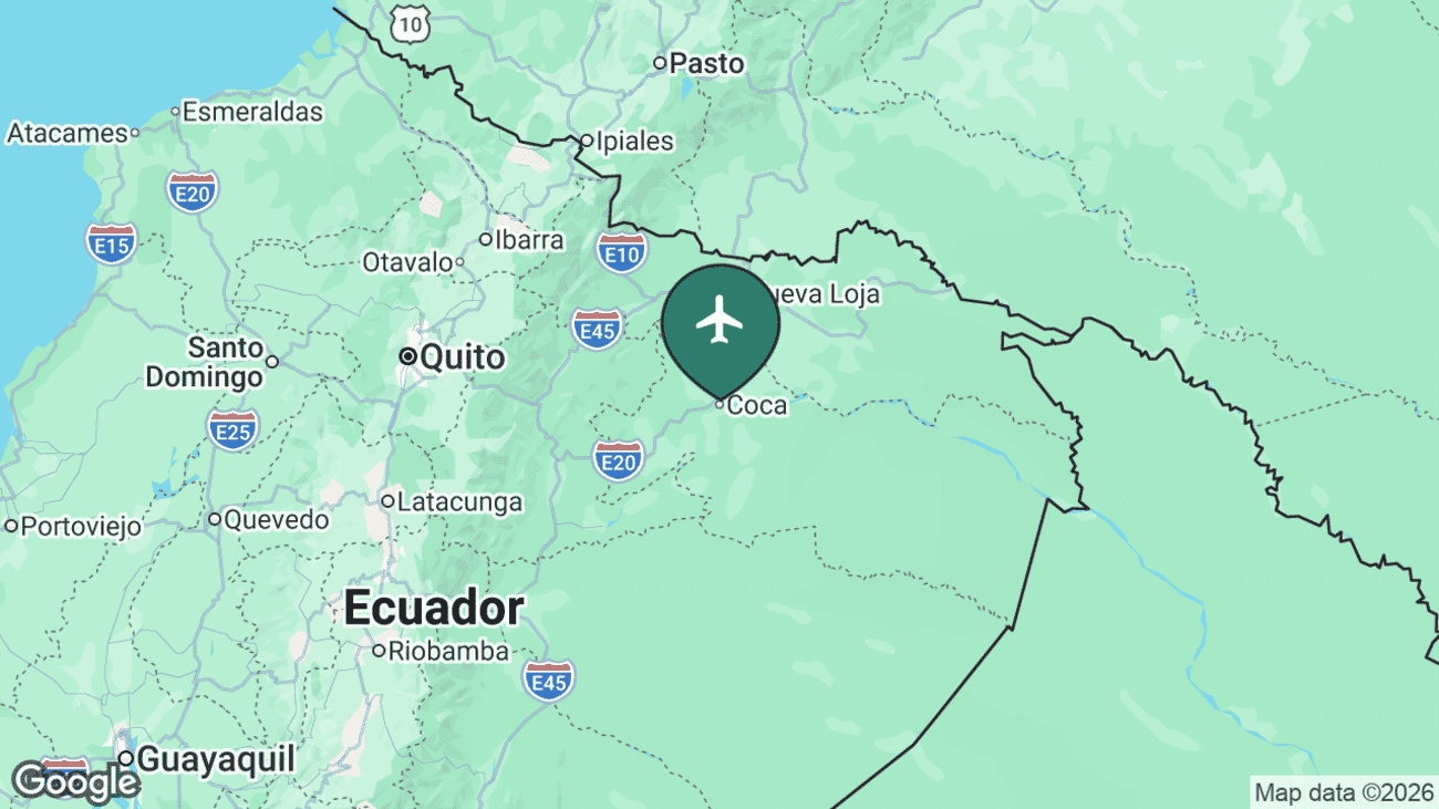 Map showing the location of Francisco de Orellana Airport (OCC) near Coca, Ecuador
