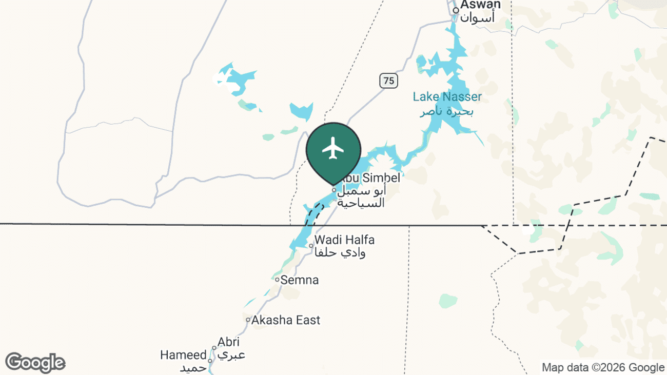Map showing the location of Abu Simbel Airport (ABS) in Egypt