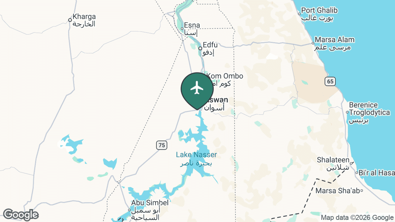 Map showing the location of Aswan Airport (ASW) in Egypt