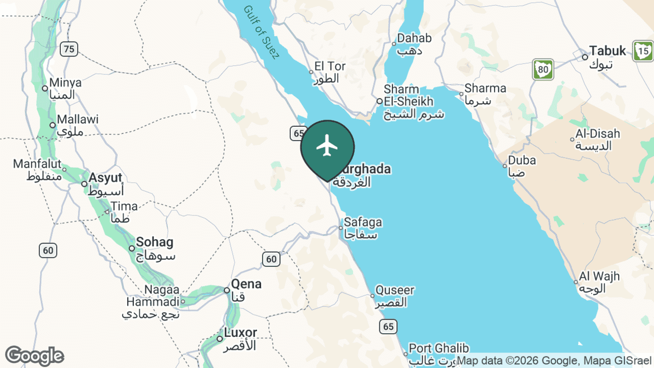 Map showing the location of Hurghada Airport (HRG) in Egypt