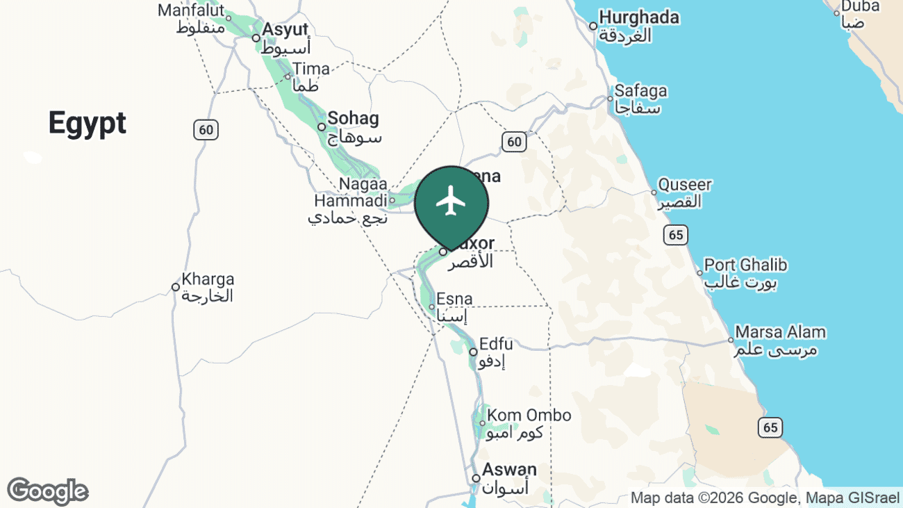 Map showing the location of Luxor Airport (LXR) in Egypt