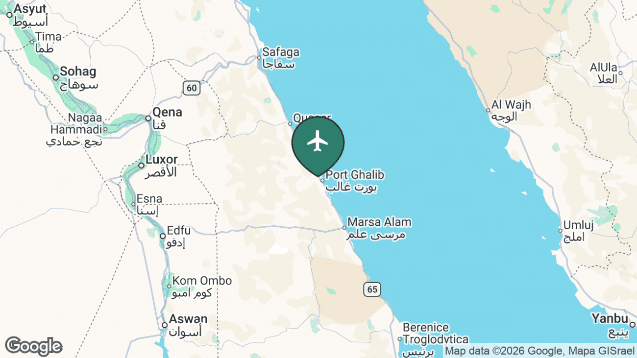 Map showing the location of Marsa Alam Airport (RMF) in Egypt