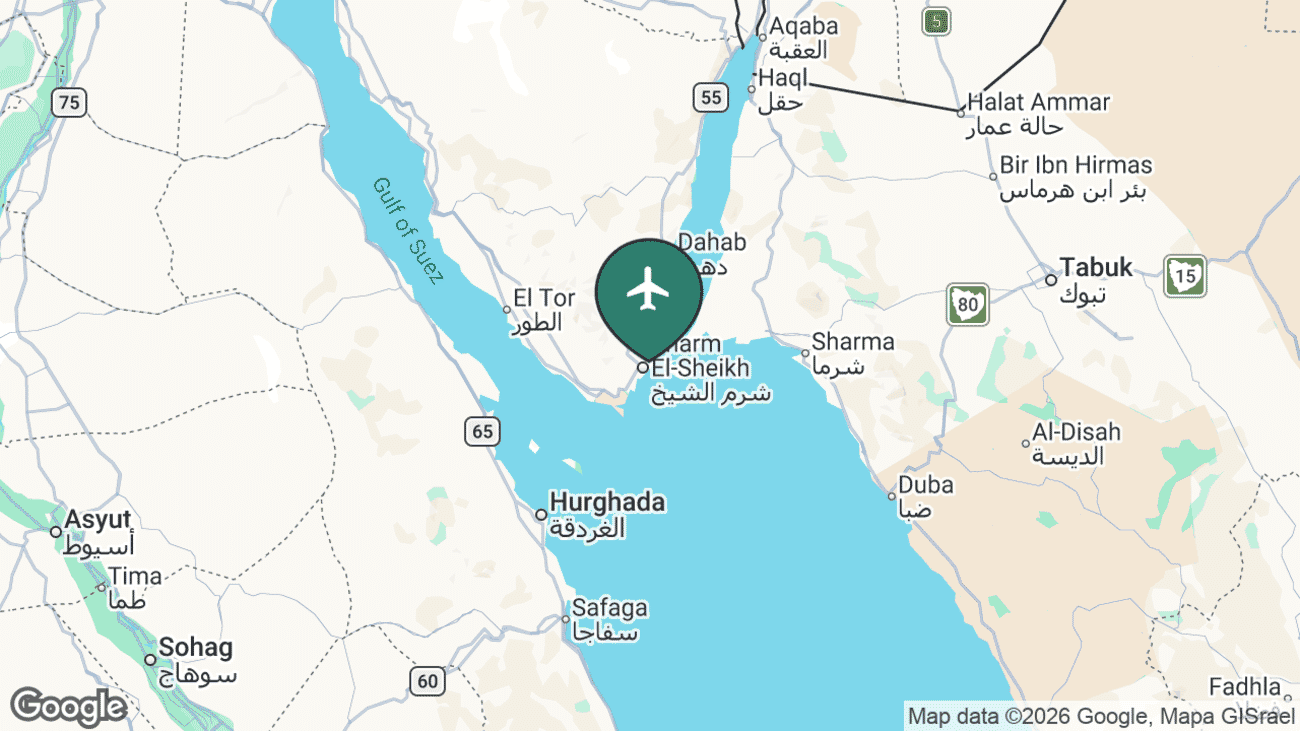 Map showing the location of Sharm El Sheikh Airport (SSH) in Egypt