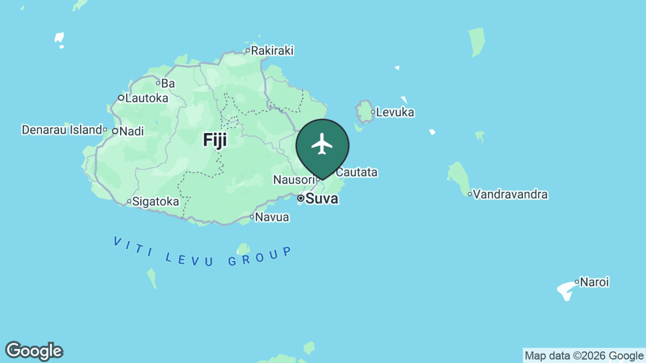 Map showing the location of Nausori International Airport (SUV) near Suva on the south-eastern coast of Viti Levu in Fiji
