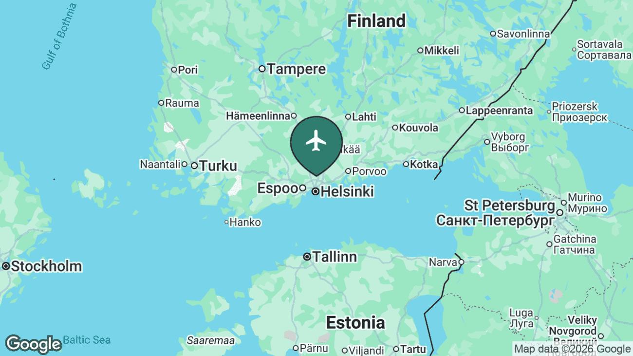 Map showing the location of Helsinki-Vantaa Airport (HEL) in Finland