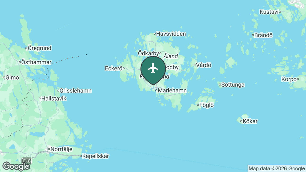 Map showing the location of Mariehamn Airport (MHQ) in Finland