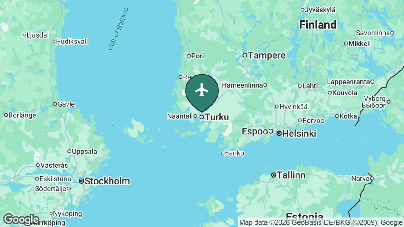 Map showing the location of Turku Airport (TKU) in Finland