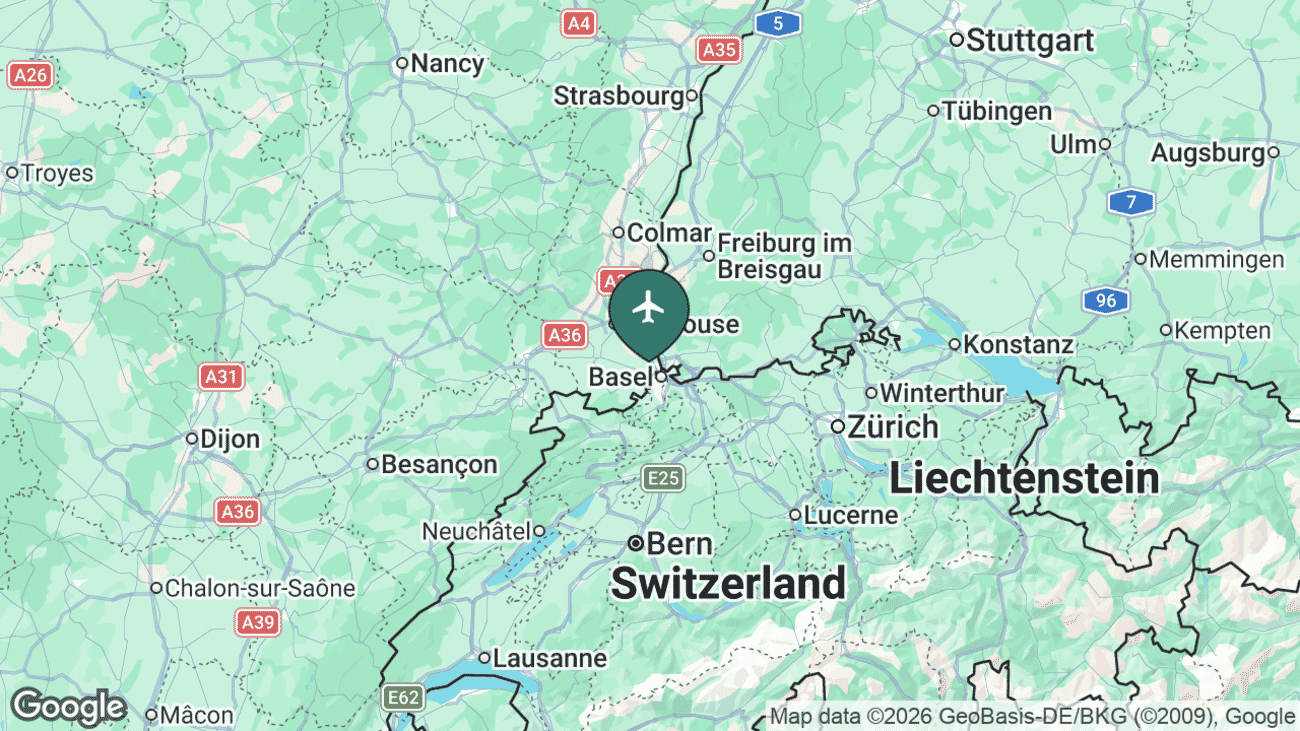 Map showing the location of EuroAirport Basel-Mulhouse Airport (BSL) near Basel / Mulhouse, France