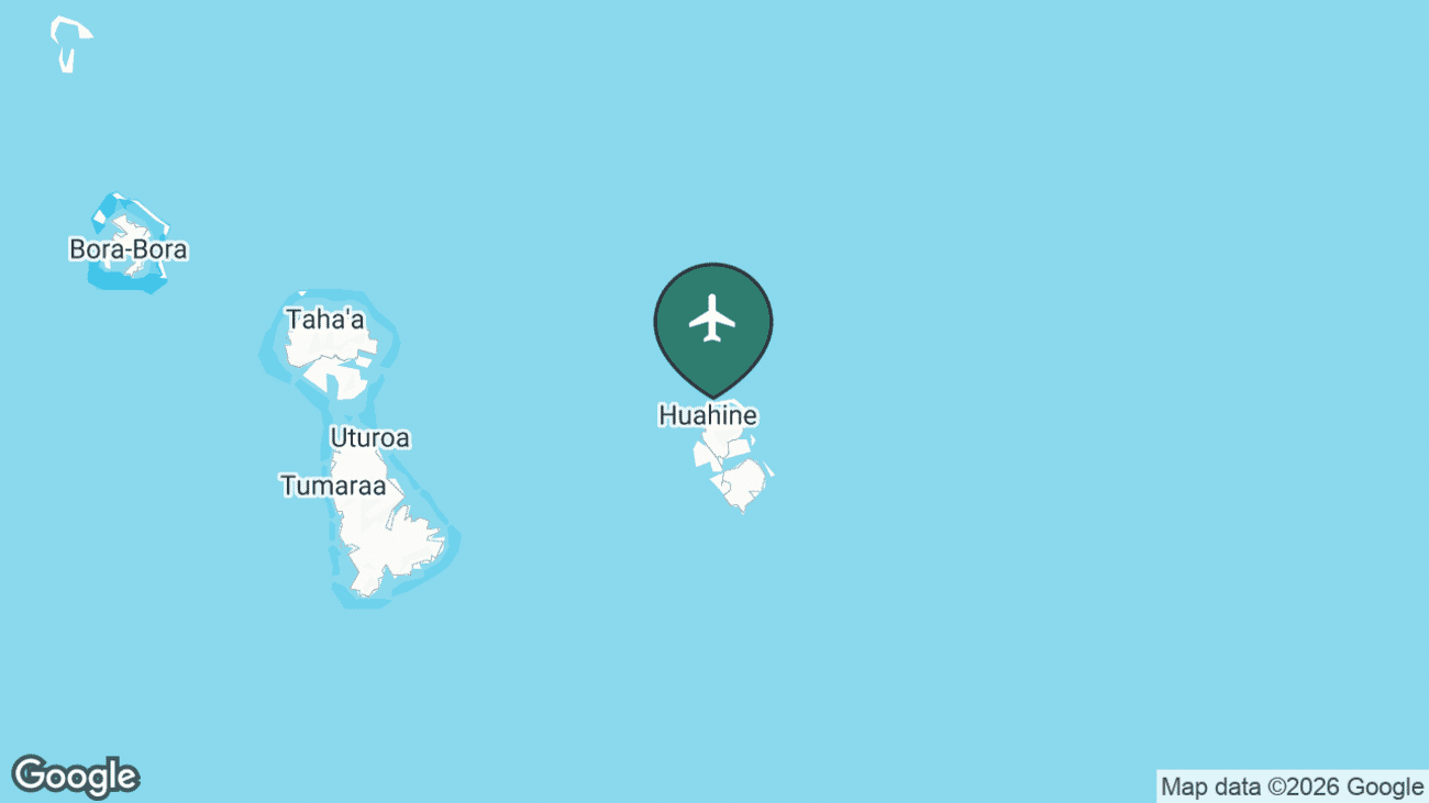 Map showing the location of Huahine airport (HUH) in French Polynesia